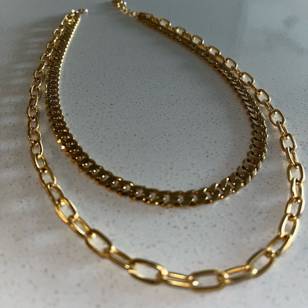 Gold double chain necklace